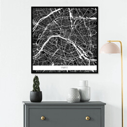 Plakat w ramie Mapa miast świata - Paryż - czarny