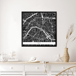 Obraz w ramie Mapa miast świata - Paryż - czarny