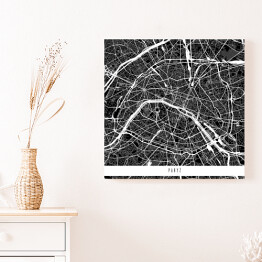 Obraz na płótnie Mapa miast świata - Paryż - czarny