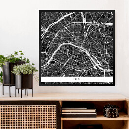 Obraz w ramie Mapa miast świata - Paryż - czarny
