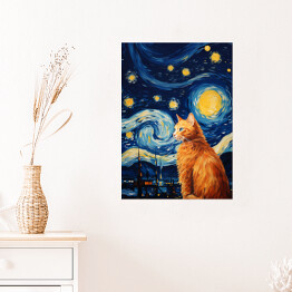 Plakat samoprzylepny Kot à la Vincent van Gogh