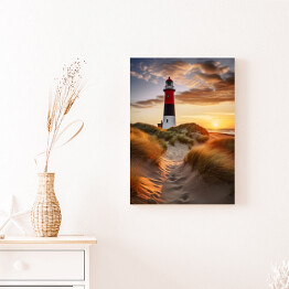 Obraz na płótnie Pejzaż z zachodem słońca i latarnią morską