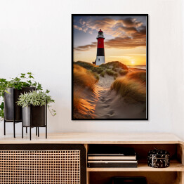 Plakat w ramie Pejzaż z zachodem słońca i latarnią morską