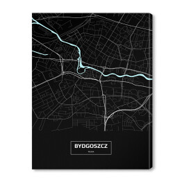 Obraz na płótnie Mapa Bydgoszczy czarno-biała z napisem na czarnym tle