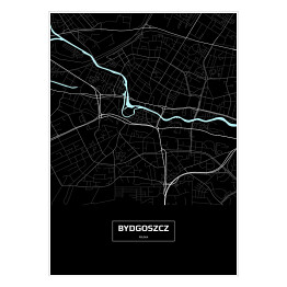 Plakat samoprzylepny Mapa Bydgoszczy czarno-biała z napisem na czarnym tle