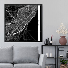 Obraz w ramie Mapy miast świata - Barcelona - czarna