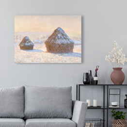 Obraz na płótnie Claude Monet "Wheatstacks, efekty opadów śniegu o poranku" - reprodukcja