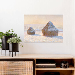 Plakat samoprzylepny Claude Monet "Wheatstacks, efekty opadów śniegu o poranku" - reprodukcja