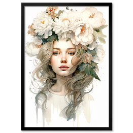 Obraz klasyczny Portret kobiety. Pastelowe kwiaty we włosach