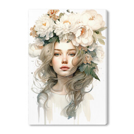 Obraz na płótnie Portret kobiety. Pastelowe kwiaty we włosach