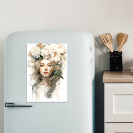 Magnes dekoracyjny Portret kobiety. Pastelowe kwiaty we włosach