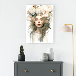 Obraz klasyczny Portret kobiety. Pastelowe kwiaty we włosach