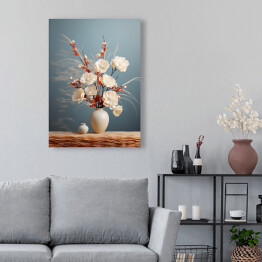 Obraz na płótnie Bukiet kwiatów w wazonie w stylu Japandi