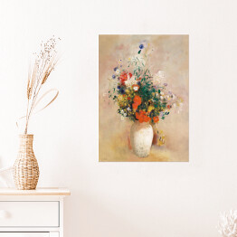Plakat samoprzylepny Odilon Redon Wazon z kwiatami (różowe tło). Reprodukcja
