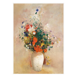 Plakat samoprzylepny Odilon Redon Wazon z kwiatami (różowe tło). Reprodukcja