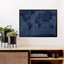 Obraz w ramie Ciemna klasyczna mapa świata