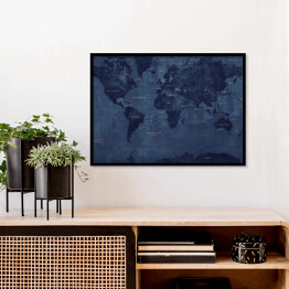 Plakat w ramie Ciemna klasyczna mapa świata