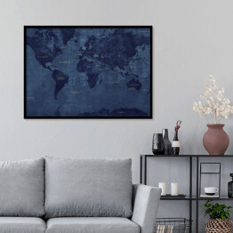 Plakat w ramie Ciemna klasyczna mapa świata