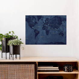 Plakat samoprzylepny Ciemna klasyczna mapa świata