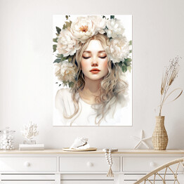 Plakat samoprzylepny Kobieta z kwiatami Portret