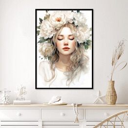 Plakat w ramie Kobieta z kwiatami Portret