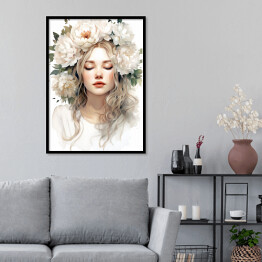 Plakat w ramie Kobieta z kwiatami Portret