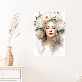 Plakat samoprzylepny Kobieta z kwiatami Portret