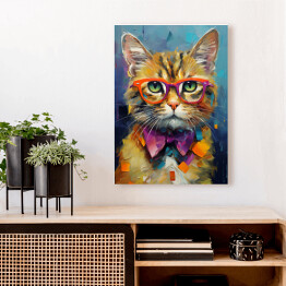 Obraz na płótnie Nowoczesny obraz rudy kot w okularach - portret fantasy