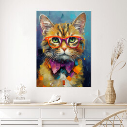 Plakat Nowoczesny obraz rudy kot w okularach - portret fantasy