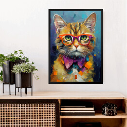 Obraz w ramie Nowoczesny obraz rudy kot w okularach - portret fantasy