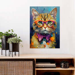 Plakat samoprzylepny Nowoczesny obraz rudy kot w okularach - portret fantasy