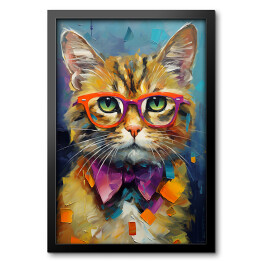 Obraz w ramie Nowoczesny obraz rudy kot w okularach - portret fantasy