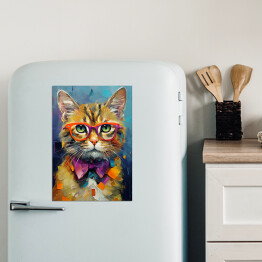 Magnes dekoracyjny Nowoczesny obraz rudy kot w okularach - portret fantasy