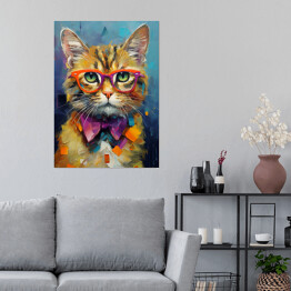 Plakat Nowoczesny obraz rudy kot w okularach - portret fantasy