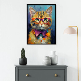 Plakat w ramie Nowoczesny obraz rudy kot w okularach - portret fantasy