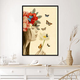 Plakat w ramie Dziewczyna z wiankiem i motylami