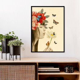 Plakat w ramie Dziewczyna z wiankiem i motylami
