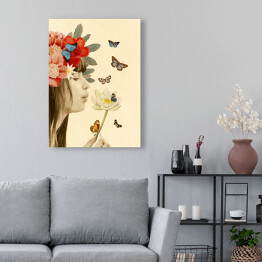 Obraz na płótnie Dziewczyna z wiankiem i motylami