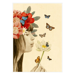 Plakat samoprzylepny Dziewczyna z wiankiem i motylami