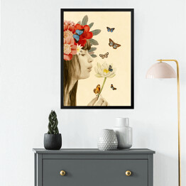 Obraz w ramie Dziewczyna z wiankiem i motylami