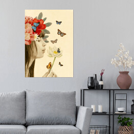 Plakat samoprzylepny Dziewczyna z wiankiem i motylami
