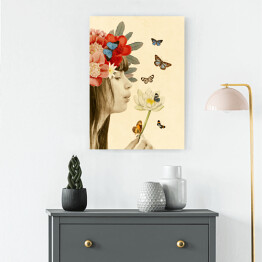 Obraz na płótnie Dziewczyna z wiankiem i motylami
