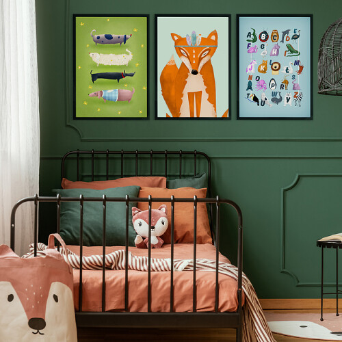 Galeria ścienna Alfabet ze zwierzętami - dekoracje do pokoju dziecięcego. Zestaw 3 plakatów 50x70