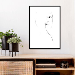Plakat w ramie Kontur twarz kobiety - minimalistyczna grafika, czarno-biała