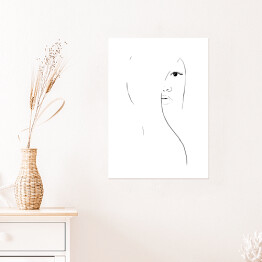 Plakat samoprzylepny Kontur twarz kobiety - minimalistyczna grafika, czarno-biała