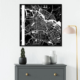 Plakat w ramie Amsterdam - mapy miast świata - czarny
