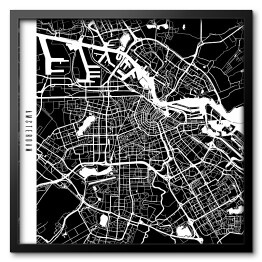 Obraz w ramie Amsterdam - mapy miast świata - czarny