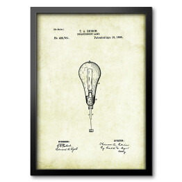 Obraz w ramie T. A. Edison - żarówka - patenty na rycinach vintage