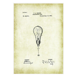 Plakat samoprzylepny T. A. Edison - żarówka - patenty na rycinach vintage