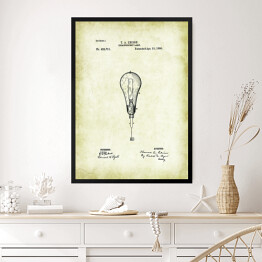 Obraz w ramie T. A. Edison - żarówka - patenty na rycinach vintage